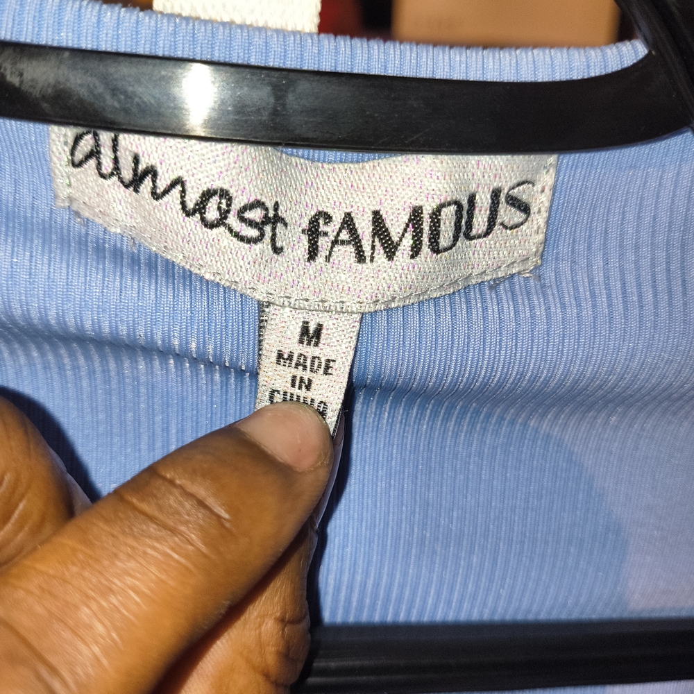 Almost Famous Light Blue Ribbed Top - Picture 4 of 4